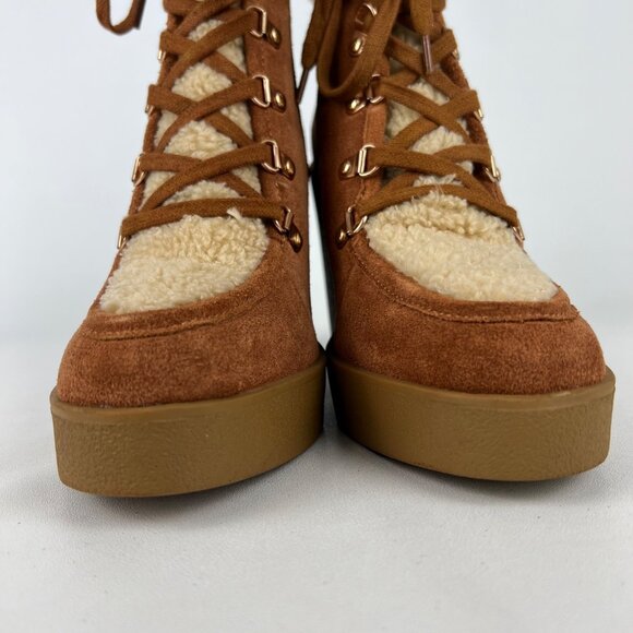 Jessica Simpson Maelyn Brown Suede Wedge Bootie Shearling Lace Up Zip size 8 - Picture 6 of 16
